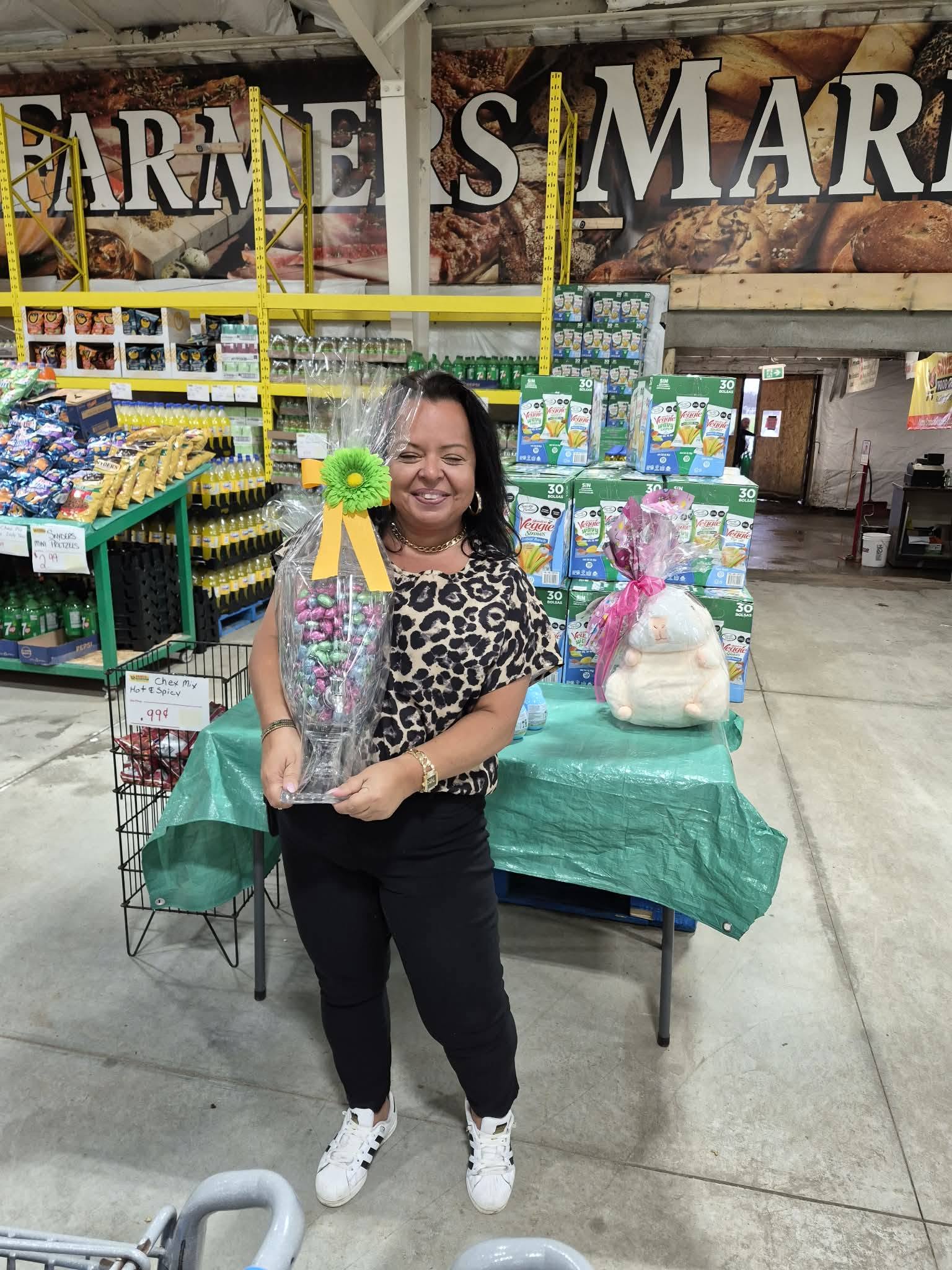Liquidation warehouse with pallets, boxes, snacks, and household products
